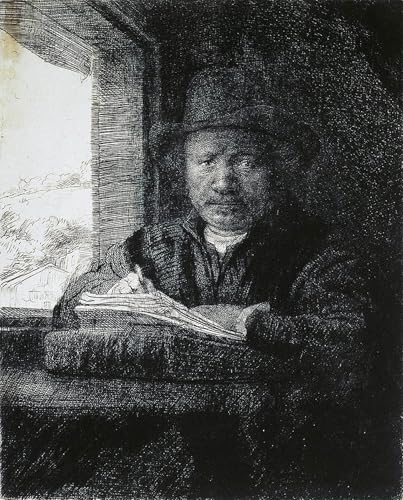 Affiche Rembrandt Autoportrait Imprimé sur Toile Décoration Bureau 60x90cm