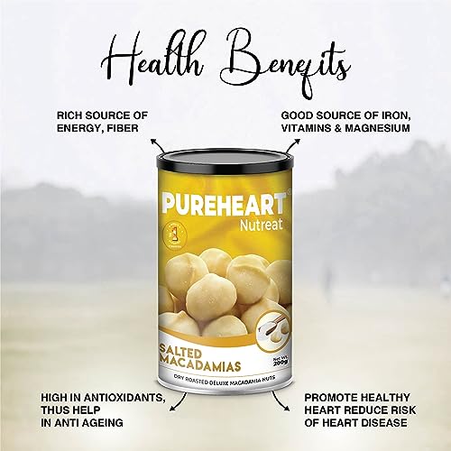 Image of Pureheart Salted Macadamia (200 gm) Premium Roasted Australian Macadamia Nuts, Rich in Antioxidants - Whole, Exotic, and Crunchy Dry Fruits, Ideal Snacks, No Additives