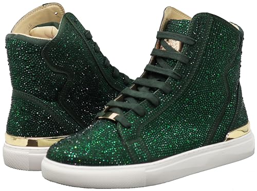 Image of Enzo Romeo Men's Fashion High Top Crystal Shimmer Rhinestone Blink Flat Sneakers Shoes