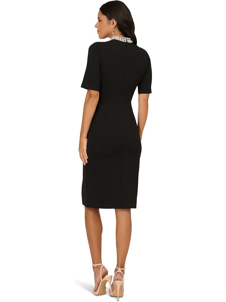 Black Adrianna Papell Embellished Crepe Short Dress