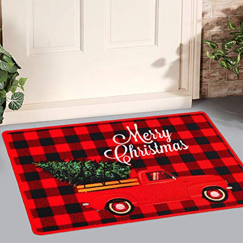Uratot Christmas Buffalo Plaid Rugs Winter Holiday Welcome Doormats Non-Skid Floor Mat For Indoor Outdoor Home Garden Welcome Doormat, 20 X 28 Inches #TOP1