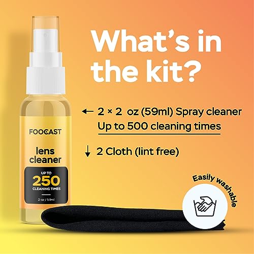 Foocast Eyeglass Cleaner Spray Kit (2 x 2 Oz) - Up to 500 Lens Spray Times I Also Ideal for Screens, Sunglasses, Electronics & Glasses Cleaning Kit I Microfiber Cloth Included - Image 4