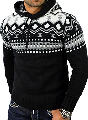 Reslad Herren Grobstrick Pullover Norweger Winter Kapuzenpullover...