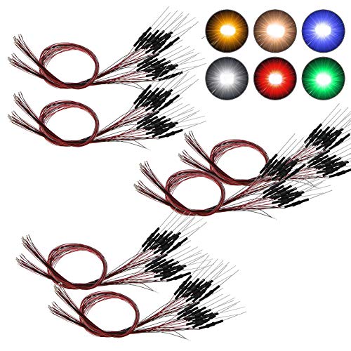 Evemodel L0603M 120pcs Pre-Wired SMD LED 0603 Light Emitting Diode 12V Micro Litz Wired Leads Mix 6 Colors for DIY Manual Model Toy Decoration