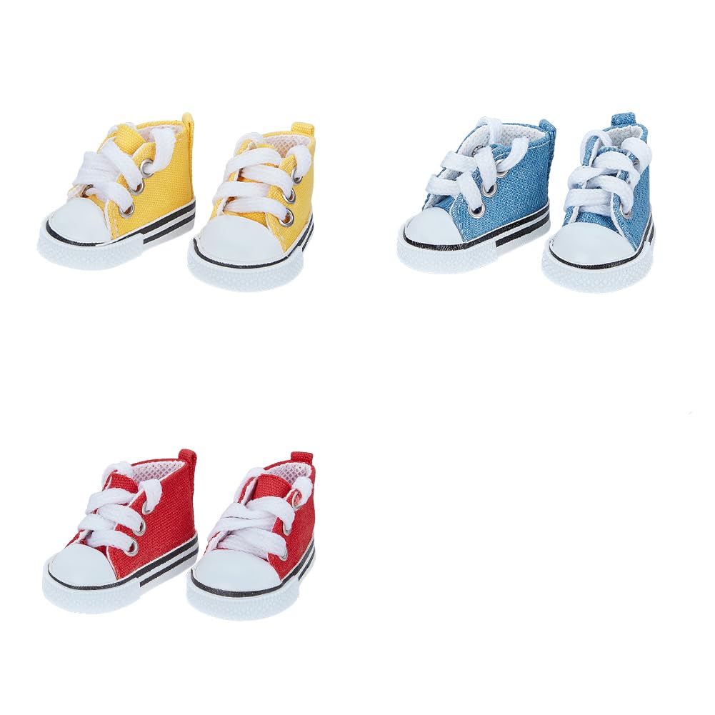 NBEADS 3 Pairs 3 Colors Mini Shoes, Mini Canvas Sneakers Shoes Accessories for Dressing Up Mini Shoe Outfits Replacement Stuff, 54.5x32x35mm
