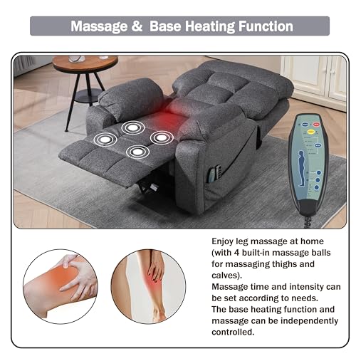 4 OKIN Motor Power Lay Flat Lift Recliner Chair for Elderly Adults Oversized Recliners with Massage Heat, Adjustable Head-Back-Lumbar-Leg-Support, Extended Footrest, 2 Cup Holders