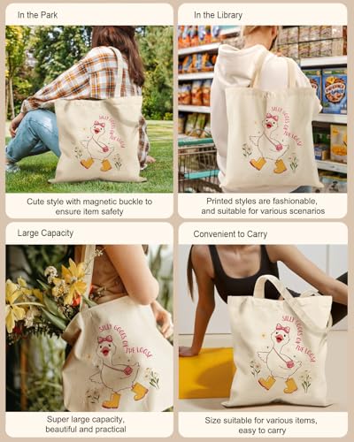 Image of Miss Adola Cute Canvas Tote Bag for Women Girls - Animal Lover Aesthetic Bags with Magnetic Buckle and Zipper Inner Pocket