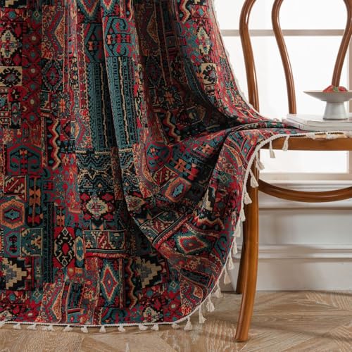 USTIDE Tende geometriche in stile bohémien, etnico, vintage, rustico, chic, shabby chic, colorate, oscuranti, per camera da letto, soggiorno, nappe, 150 x 180 cm