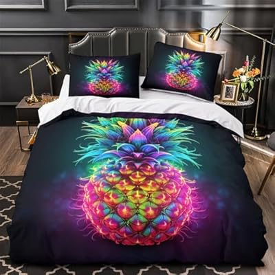 Neon Pineapple Microfiber Duvet Cover Set for Children Boys Girls Colorful Sparkling 3D Printed Quilt Cover Set 3 Piece with 2 Pillowcases Queen(228x228cm) 51M1dCdu3CL. SS400