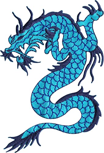 Fierce Blue Dragon - Embroidered Iron On Or Sew On Patch #TOP16