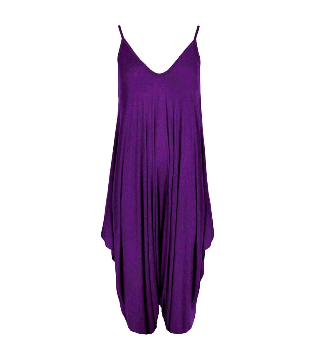 REAL LIFE FASHION LTD Sleeveless V Neck Hareem Jumpsui#(Purple Plain Sleeveless V Neck Romper Jumpsuit#UK 20-22#Womens)