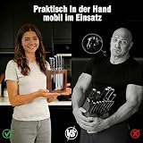 PAUDIN blok na noże z zestawem noży, 7-częściowy zestaw noży z blokiem noży, zestaw noży kuchennych z drewnianym blokiem, profesjonalny zestaw noży kuchennych