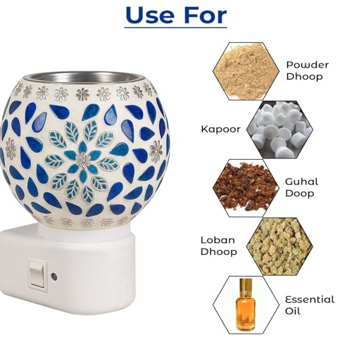 Image of Kapoor Dani Electric Camphor Diffuser /Bakhoor Aroma Oil /Dhoop Burner /Home Fragrance Room Freshener /Kapoordani Light Lamp for Office On /Off Button for Heating