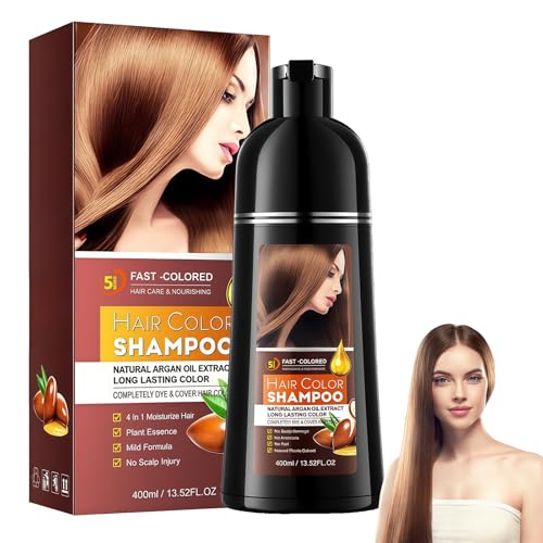Champú Colorante Marrón 400ml,Tinte de Cabello Castaño Natural 3 en 1,Cobertura Rápida de Canas,Coloración Capilar Fácil en Casa para Hombres y Mujeres