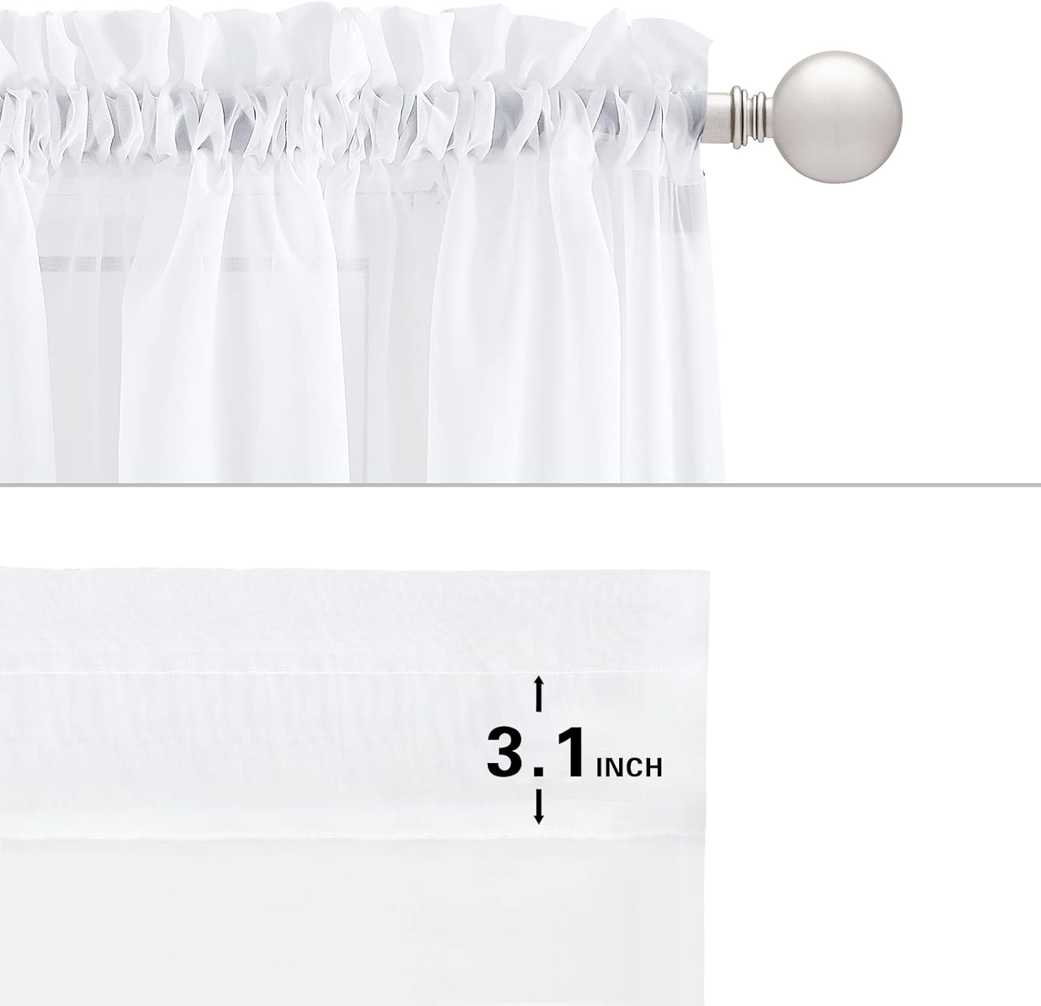Extra Long Extra Wide Rod Pocket Sheer Voile Curtain Panel Made Length for high Ceiling 2 Story, White,W114”*L18ft(216”).(Curtain*1+Curtain Tiebacks*1)