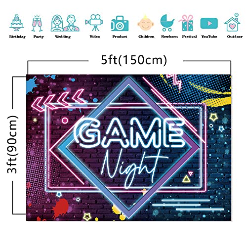 Art Studio Game Night Birthday Theme Photography Backdrop 60" X 36" Glow Neon Sleepover Slumber Prom Party Photo Background Game On Party Banner Photo Studio Gift Props #TOP2
