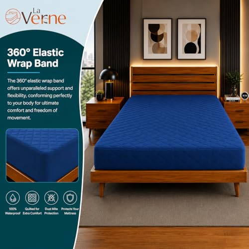 Image of La Verne 100% Waterproof Cotton Quilted Mattress Protector King Size Breathable 78 x 72 Inches | Breathable and Hypoallergenic Ultra Soft Fitted Bed Protector Cover