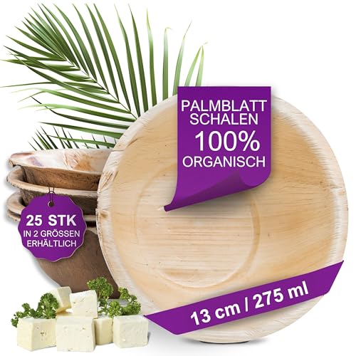 Waipur Bio Palmblatt Schalen - 25 Einwegschalen Ø 13 cm / 275 ml - Premium...