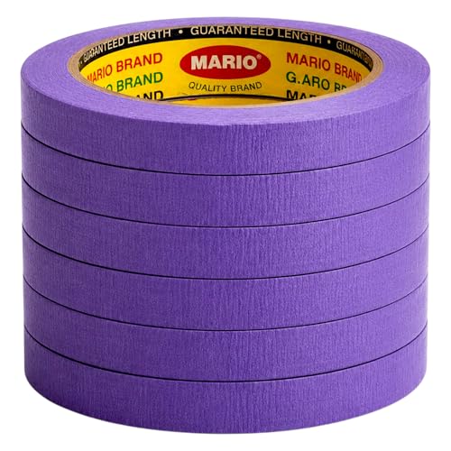 Image of Mario Purple Masking Tape - 20 Meter Length, 12mm Width - Strong Adhesive Tape for DIY, Painting & Repair Work - Residue Free - Pack of 6 Rolls