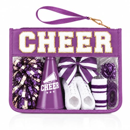 Siwara Cheer Accessories Makeup Bag, Cheerleader Gifts Cosmetic Bag, Varsity Preppy Patch Flat Pouch