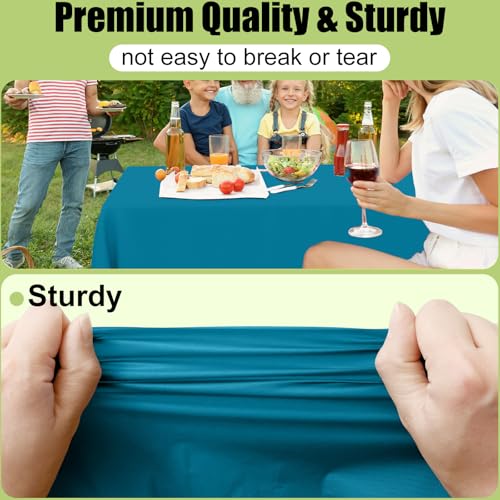 Image of Smiry Disposable Table Cloth 3 Pack, 84 Inch Round Waterproof Plastic Tablecloth, Decorative Round Table Covers for Party, Birthday, Picnic, Aqua