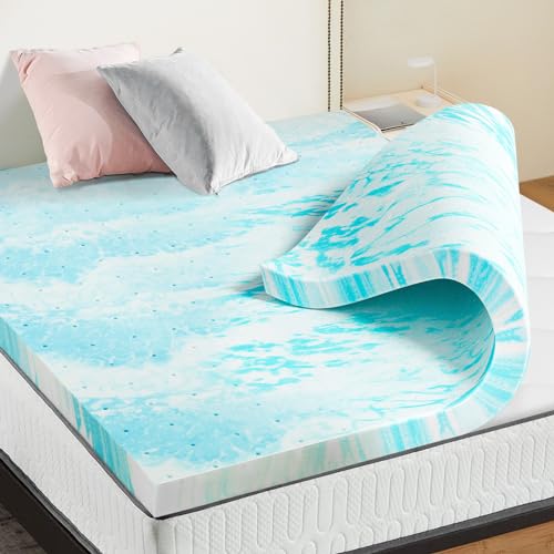 Image of NEWBULIG 4 Inch Cal King Cooling Gel Memory Foam Mattress Topper | Gel memory foam relieves pressure, ventilated design keeps cool. Fits Cal King size, CertiPUR-US certified, comes in a box.