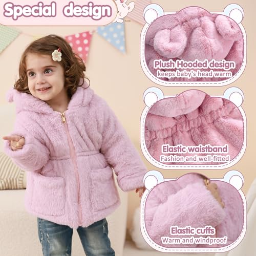 Image of UVIPC Toddler Girls Winter Coat Fleece Jacket Overcoat Kids Faux Fur Hooded Outwear Clothes Warm Thicken 1-8 Years