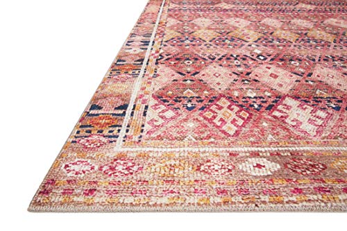 Loloi Layla Collection LAY-15 Magenta/Multi 2'-6" x 7'-6" .13" Thick Runner Rug, Soft, Durable, Vintage Inspired, Distressed, Low Pile, Non-Shedding, Easy Clean, Printed, Living Room Rug