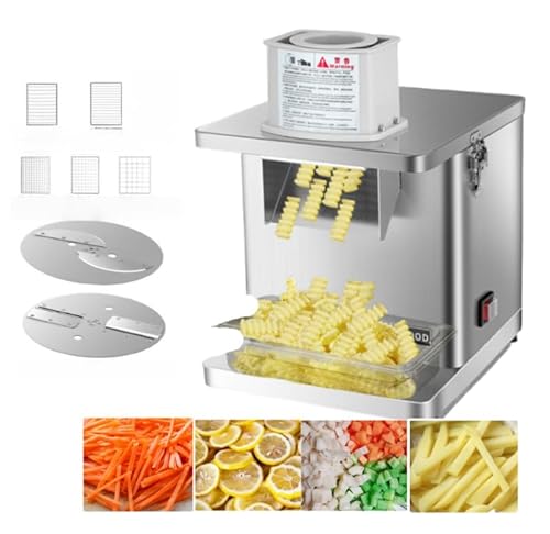 GRSMIS 業務用フライドポテトマシンの波状ロングストリップ電動フードチョッパー 野菜ダイサー 業務用ダイスカット機 食品ダイサー 果物と野菜のダイサー 大量処理 野菜カッター ステンレス鋼製 ニンジン/キューリー/大根/玉ねぎ/ジャガイモ 角切り機 フ