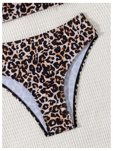 MakeMeChic Women's Bandeau Bikini Sets Strapless Tropical Print High Cut 2 Piece Bathing Suit4