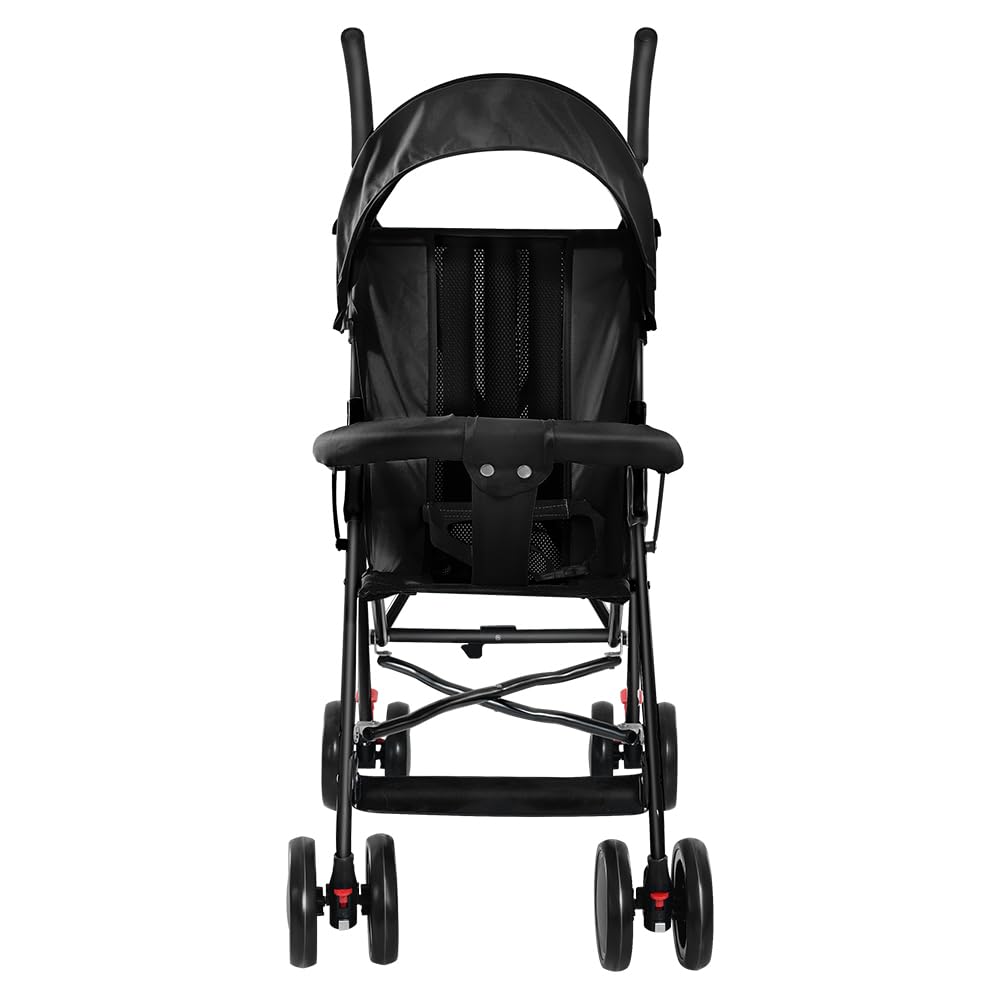 Poussette Canne Ultra Légère Compacte Pliable Inclinable Naissance à 25 kg avec Système Trolley Housse de Pluie Capote Extensible Noir