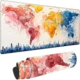ゲーミングマウスパッド 900x300x3 mm, 延長 Mouse Pad ピンク マウスパッド 大型 地図 デスクマット, 滑り止めのゴムベースとエッジの精密なステッチデザインを採用 鼠标垫, 耐水性 デスクマット清潔しやすい 快適操作 さまざまなマウスモデルに対応, コンピュータ、オフィス、家の装飾に適しています 9-U