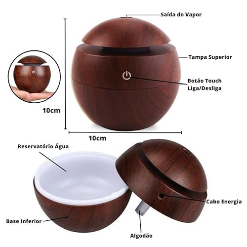 Umidificador de Ar Ultrassônico Usb Difusor de Aroma e Óleo Essencial Elétrico Purificador Aromatiza