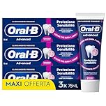 Oral-B Dentifricio Advanced Protezione Sensibilità 3x75ml, Dentifricio per Denti Sensibili, Pulizia Denti Efficace, Alito Fresco, Sapore Eucalipto Menta Piperita