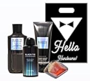WHITE BARN - Bath & Body Works - Men's Collection - 4 Piece Bundle with Gift Bag Hello Handsome (Black Tie)