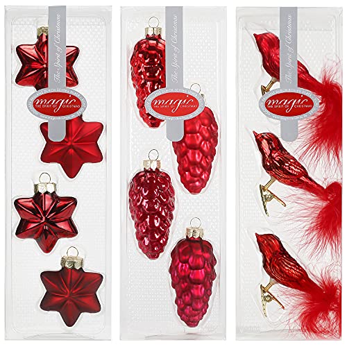 INGE-GLAS Juego de formas mágicas de 11 piezas, caja para pájaros con 3 unidades, caja con 4 unidades de 9 cm, material: cristal auténtico interior plateado y exterior lacado (rojo rubí) Cover