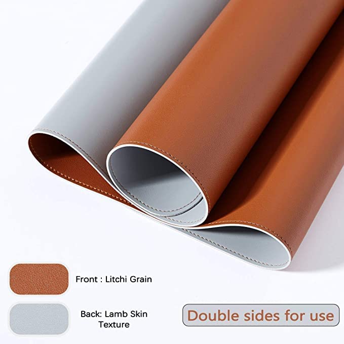 Image of AROPANA Vegan Leather Desk Mat | Large Reversible Mouse Pad & Computer Table Protector | Dual-Side Waterproof Extended Laptop Pad with Edge-Stitched Design (70x35CM, Brown and Grey)