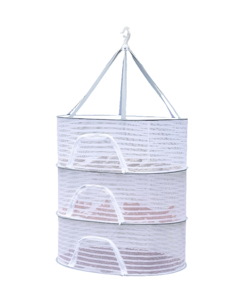 Balana Herb Drying Rack - 3 Layer Mesh Net, Plants &amp; Fish Drying Net, Foldable Hanging Mesh Dryer for Buds, Fruits, Flowers, Vegetables, Fish (Size: M)