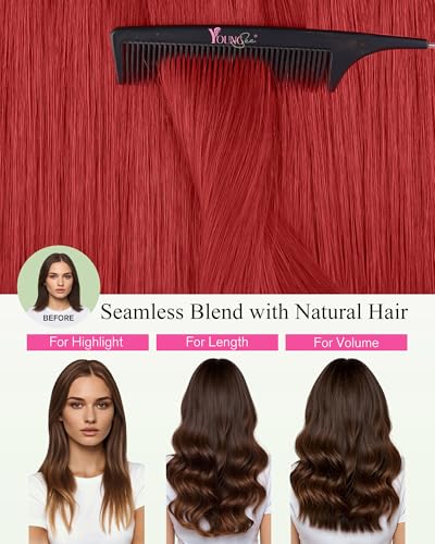 Image of YoungSee Tape Hair Extensions Red Tape in Extensions Human Hair Colored Can be Heat-styled Hair Extensions Real Human Hair Tape in for Women 10pcs 25g