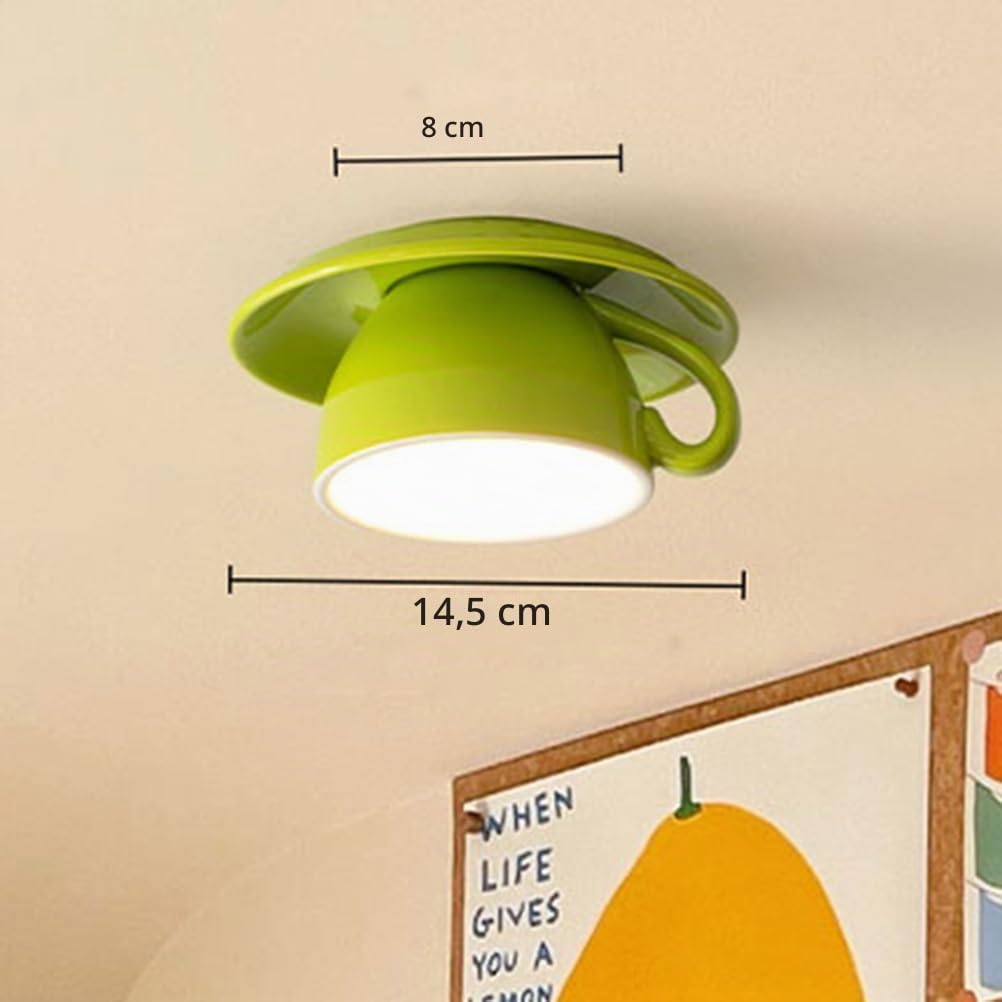 OOWOKS Plafonnier LED rouge créatif Lampe de plafond Céramique Tasse à café Design 3 températures de couleur (3000K/4500K/6000K) Éclairage de plafond moderne Lustre pour restaurant Café Couloir,Vert