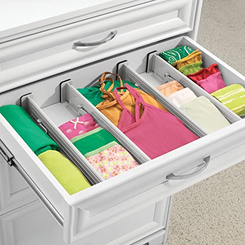 mDesign Set da 4 Divisori cassetti Regolabili – Organizer cassetti in plastica – Separatori per cassetti Versatili e adattabili per cassettiera, Armadio e comò – Grigio