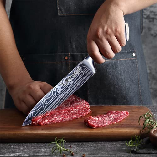 Knife Set, 7-Piece Professional Stainless Steel Knives Set for Kitchen Damascus Knives Set with Built-in Knife Sharpener for Chef's Family - Image 6