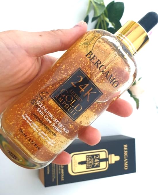 Bergamo 24K Luxury Gold Ampoule, Anti-Wrinkle Facial Serum, 110ml/3.72 fl oz, Skin Care Treatment