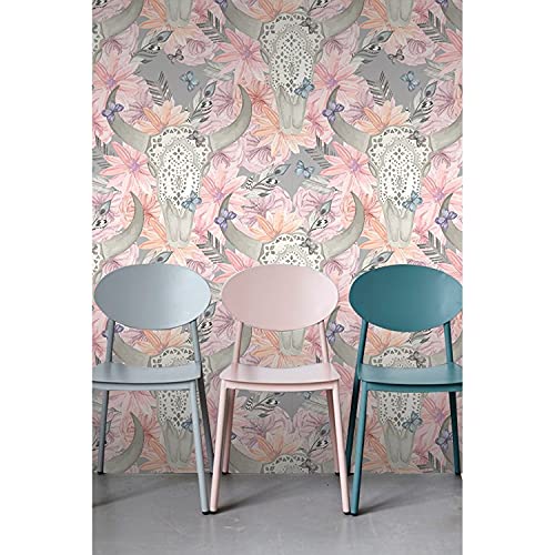 Fotomurale Toro Skull Flores en Salones Modernos de 152x104 cm Pegatina de Pared 2