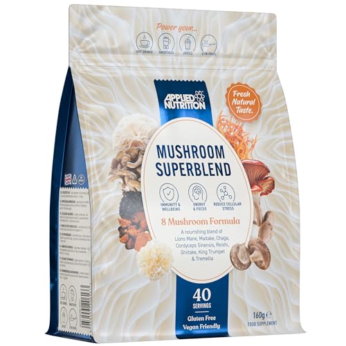 Applied Nutrition Vitalpilze Mix - Mushroom Complex mit Reishi, Chaga, Shiitake, Maitake, Tremella, Cordyceps Sinensis, Königstrompete und Löwenmähne Pilz - Vegan & Glutenfrei (160 g - 40 Portionen)