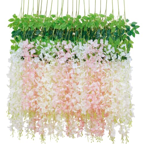 Siyaluens 12-Piece White and Pink Wisteria