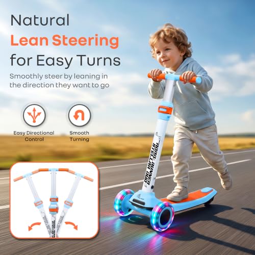 Image of R for Rabbit Road Runner Stellar Duo 2-in-1 Kids Kick Scooter with Foldable & Detachable Ride-On Seat, 4-Level Adjustable Height, LED PU Wheels for Boys & Girls 3+ Years, Up to 75 kg (Blue Orange)