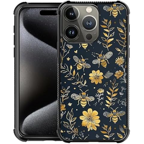 Goodsprout Compatible with iPhone 16 Pro Case,Vintage Yellow Bee Floral Amazing Pattern Design Shockproof Anti-Scratch Hard PC Back Case for iPhone 16 Pro Cover