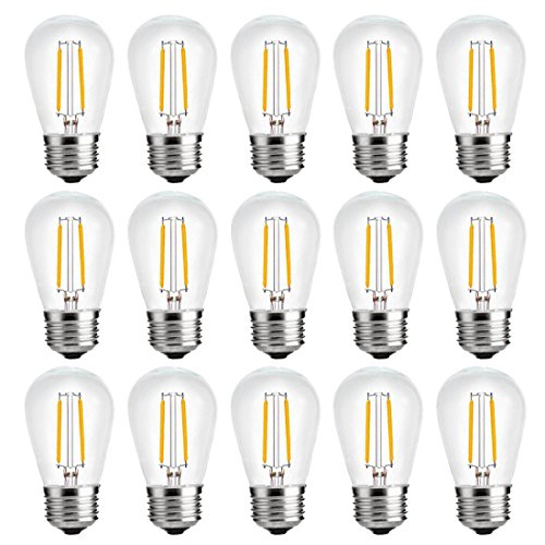 S14 Bulbs,2W LED Bulbs, Vintage Edison Led Light Bulbs,2700K (Warm White), 200 lumens, E26 Medium Base Lamp, Great for String Lights, Commercial Lighting, Patio, Wedding,Party, NOT-Dimmable,15 Pack