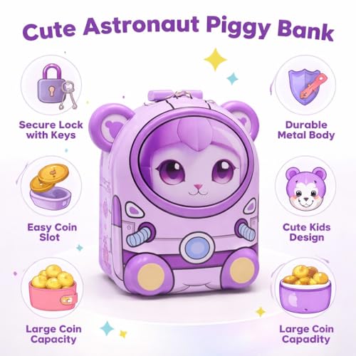 Image of Sajani Cute Cartoon Creative Portable Piggy Bank, Money Saving Box with Combination Lock, Mini Coin Bank Gifts for Boys and Girls, Best Return Gifts for Kids (Pack of 1) (Bear - Purple)